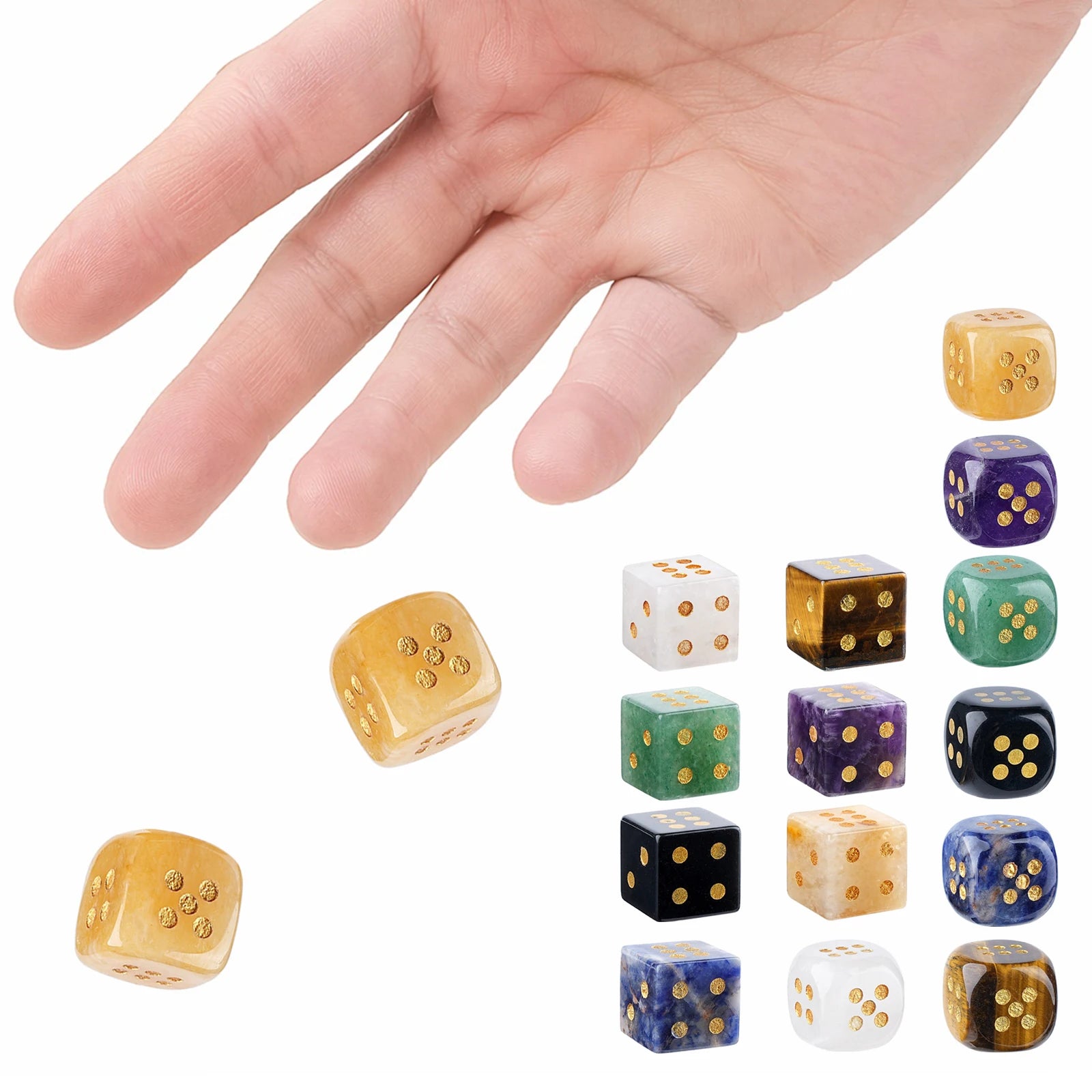 2PCS 6-Sided Mahjong Dice Polished Energy Stones Crystal D6 Mahjong Dices for Casino Games Craps DIY Crafts Spiritual Decor