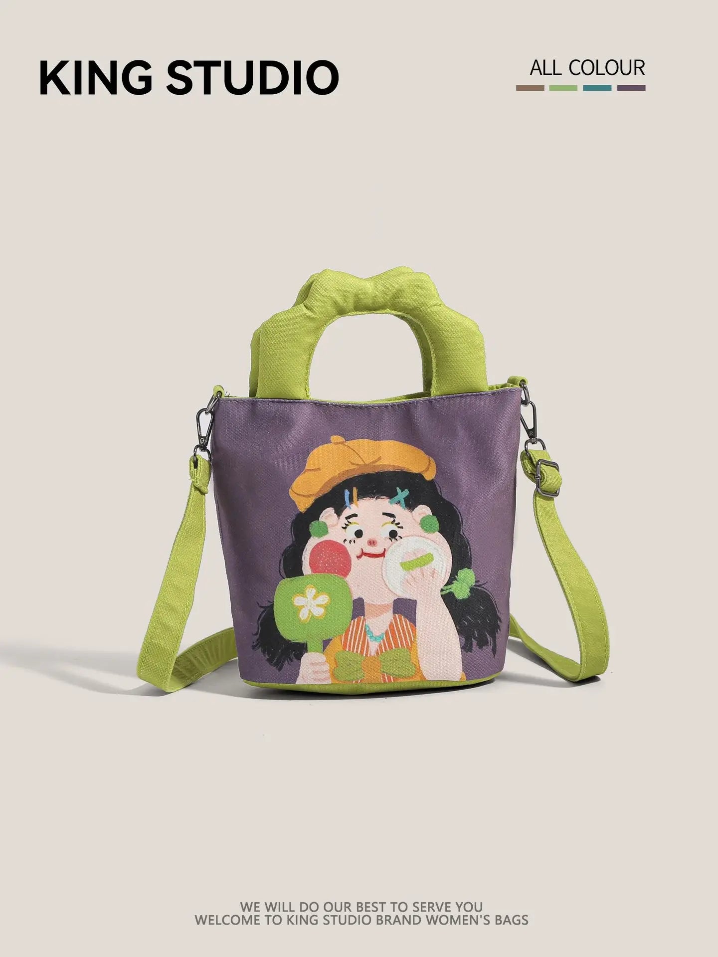 2026 New Trendy Illustration Design Canvas Bucket Bag for Women Cute Funny Ugly Cute Shoulder Crossbody Handbag