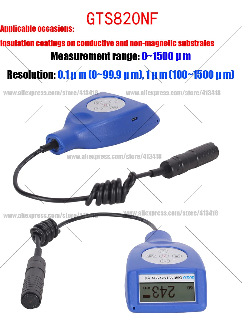 GUOOU LCD Screen Auto Car Paint Film Thickness Gauge Paint Coating Thickness Tester 0-3000μm 0.1μm Fe NFe Probe Gauge