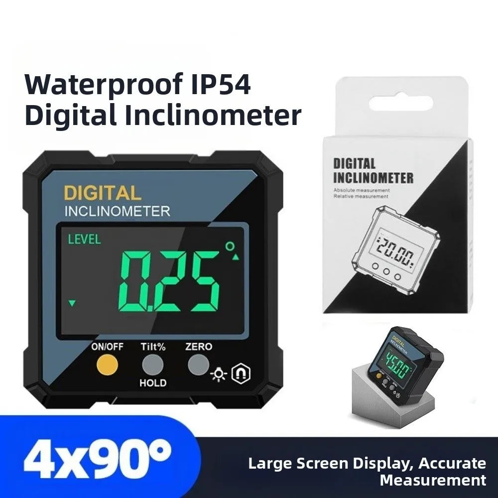 Waterproof Electronic Angle Protractor Single-sided Magnetic LCD Backlight Slope Meter High-precision Level Gauge Construction