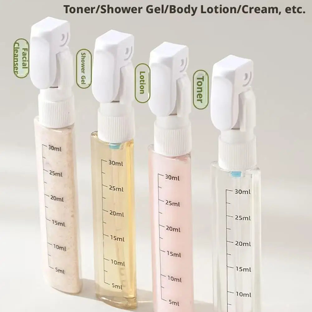 30ml 4-in-1 Press Pump Dispenser Rotating Travel Sub-bottling Portable Shampoo Shower Gel Conditioner Travel Storage Bottle