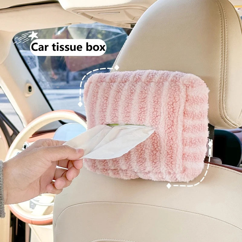 NEW Car tissue box cute car tissue box plush striped car hanging paper box multifunction DIY car hanging tissue box