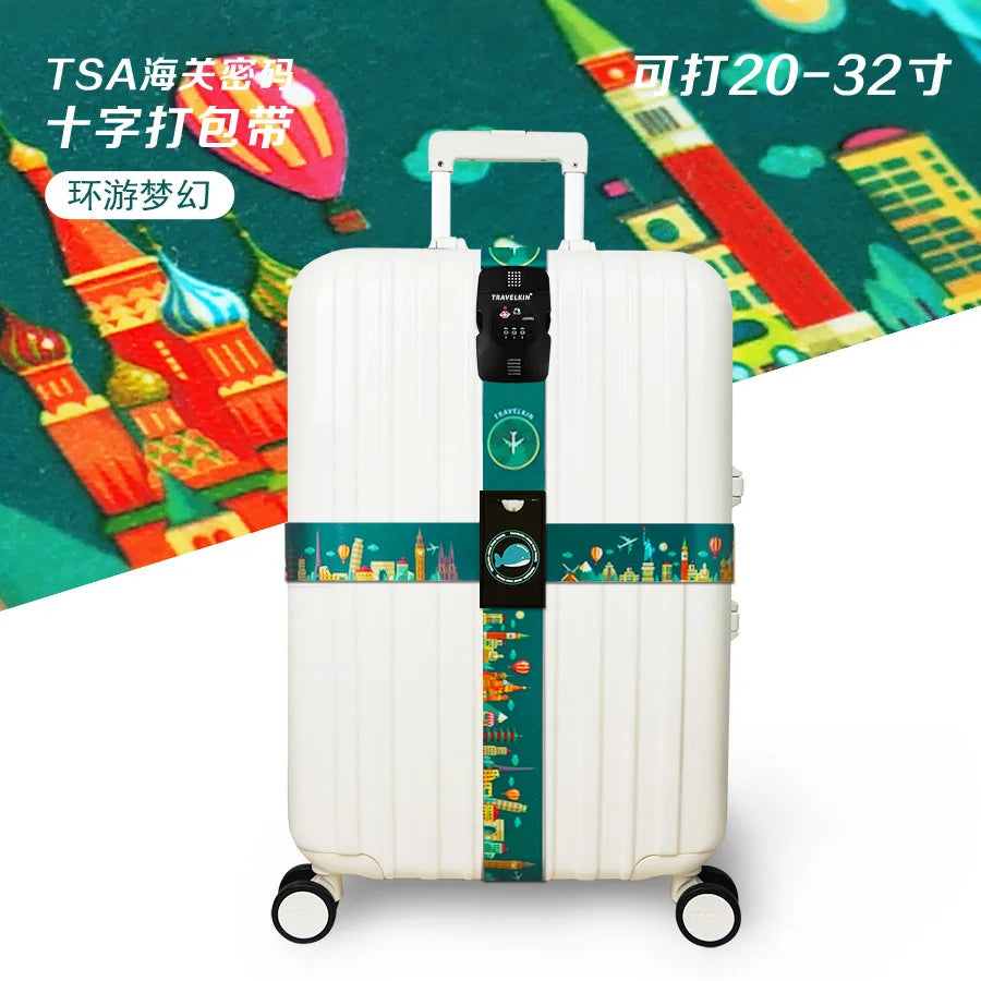 TSA Combination Lock Luggage Straps Adjustable Packing Belts Travel Abroad Customs Lock Binding Straps for 20-32 inch Suitcase