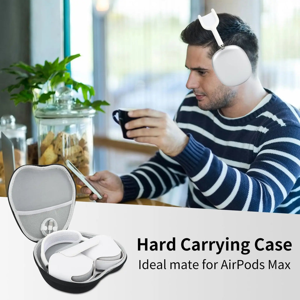 For AirPods Max Hard Case Supports Sleep Mode,Smart Shell Designed for AirPods Max with Mesh Pocket, Portable Carry Travel Cover