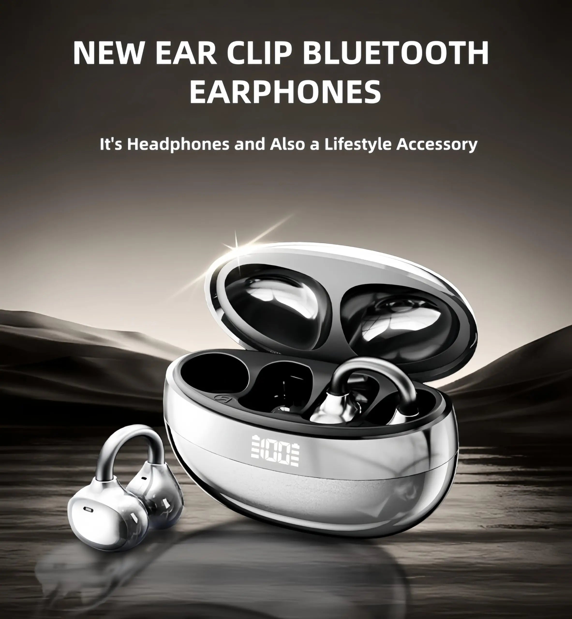 Clip-On Open Ear Wireless Bluetooth Headphones,Bluetooth 6.0 Sports Earphones with 60-Hour Battery, Comfortable Wearing,HD Call