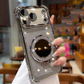 Glitter Shockproof Mirror Magnetic Bracket Case For iPhone 17 Air 16 15 14 Plus 13 12 11 Pro Max Plating For Magsafe Soft Cover