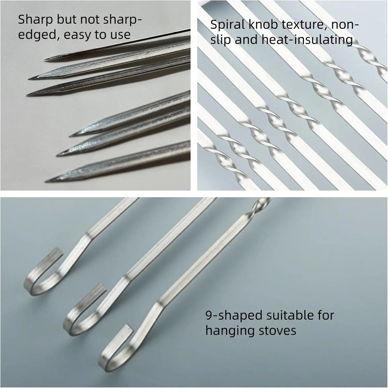 10Pcs Thickened Twisted Flat Stainless Steel BBQ Skewers Outdoor Camping Reusable Meat Stringing Grill Sticks Barbecue Tools