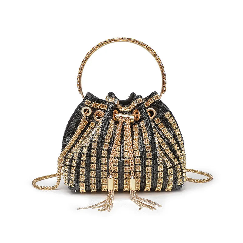Evening Banquet Bag Luxury Designer Purses and Handbags Bag for Women Bucket Clutch Purse Tassel Crystal Rhinestone Shoulder Bag