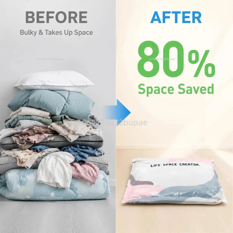 No Pump Vacuum Compression Bag  Space Saving Compression Bag Reusable Visible Organizer Quilt Blanket Clothes Wardrobe Storage
