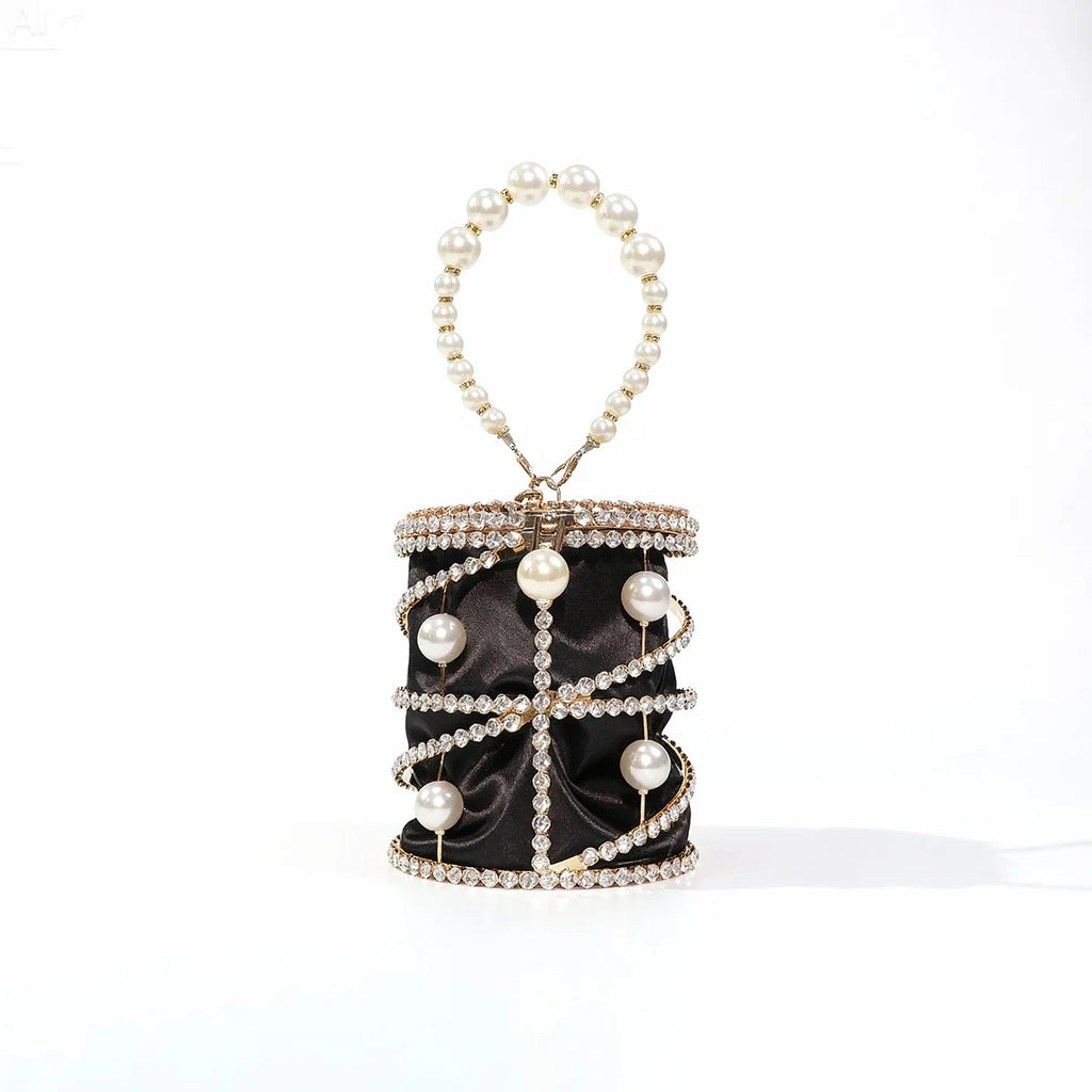 2026 Women's Pearl Bird Cage Bag Hollow Banquet Bag Shiny Light Luxury Dinner Clutch Bag