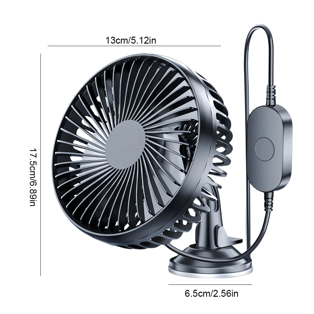 USB Single Head Car Fan 12V/24V with Suction Cup Auto Cooler 360 Degree All-Round Mini Car Air Cooling Fan for Car Truck SUV RV