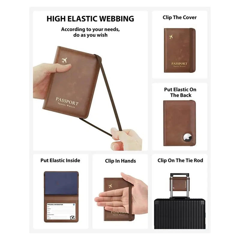 ABRT-Passport Holder With RFID Blocking For Airtag, Slim PU Leather Passport Wallet Cover Case, Anti-Lost Travel Accessories