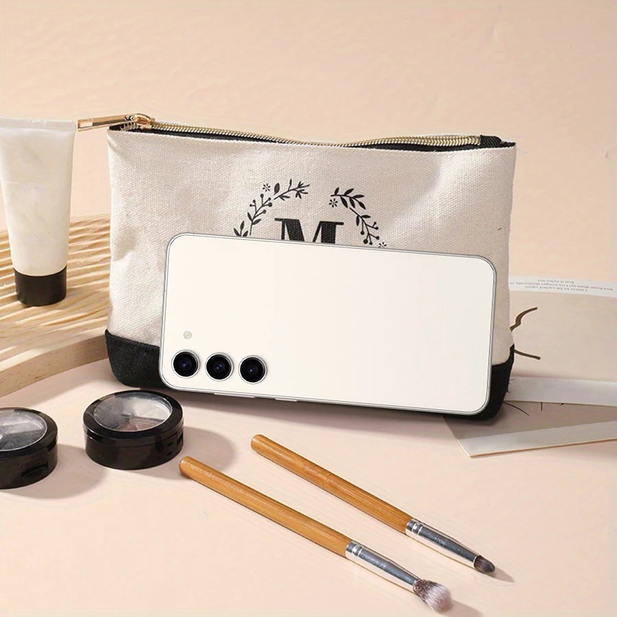 Fashion canvas lady's handbag  large capacity letter print makeup set  daily zipper coin purse key bag for going out