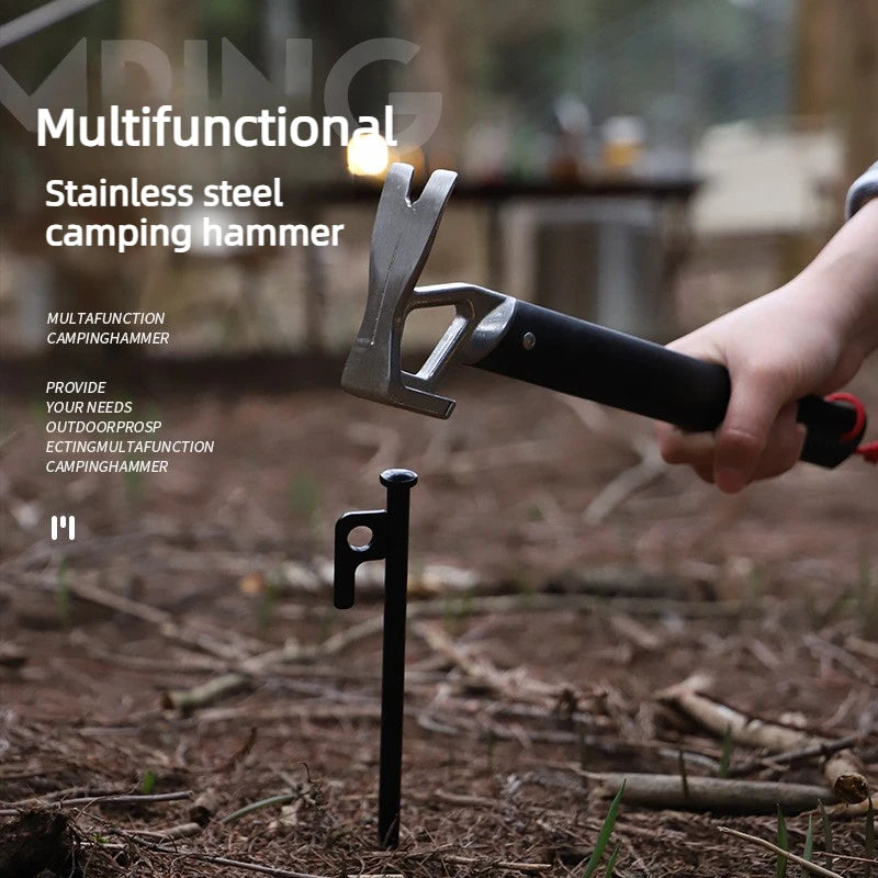 Lightweight Aluminum Handle Multi-use Camping Hammer Stainless Steel Outdoor Survival Gear for Tent Tarp Stakes Multitool