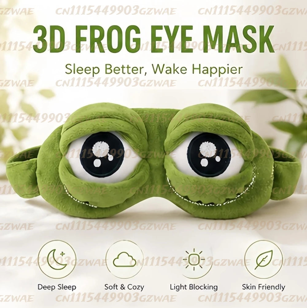 Frog Eye Mask for Sleeping, 3D Frog Sleep Mask with Adjustable Eyelids, Funny Plush Blackout Eye Mask, Soft Contoured Sleep Mask