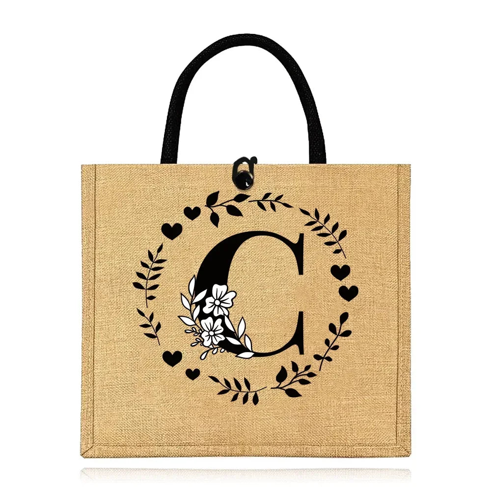 Flax Bag Fastener Handbag Organizer Storage Jute Tote Bags Imitation Cotton Women Valise Portable Garland Letter Printing Series