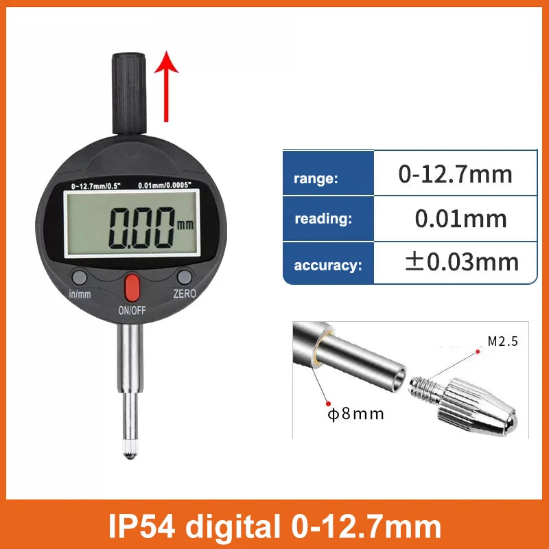 12.7mm 0.01mm Precision IP54 digital display cap dial indicator height gauge depth measuring instrument