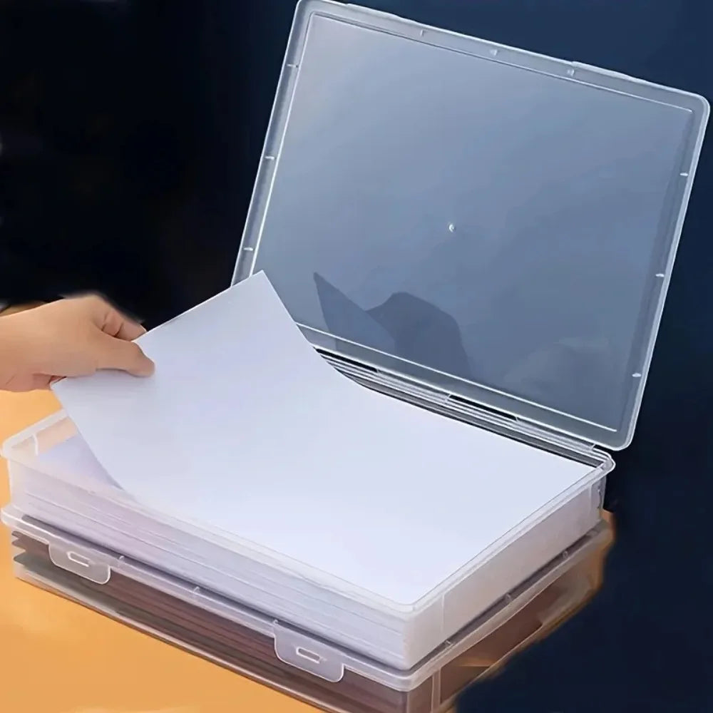 A4 Size Clear Plastic Storage Box with Flip Top Lid - ABS Material, Dustproof Desktop Organizer for Office Supplies