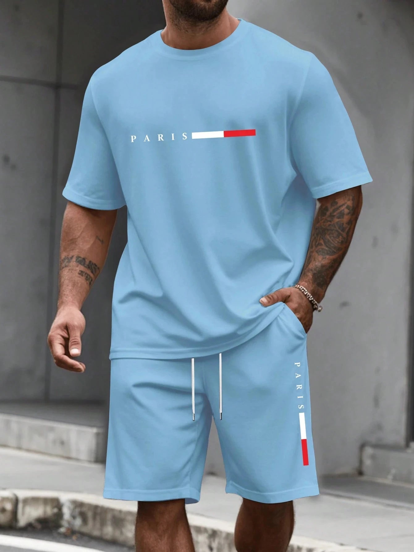 Men's sports two-piece set short sleeved T-shirt and shorts running and fitness sportswear summer promotion latest hot selling