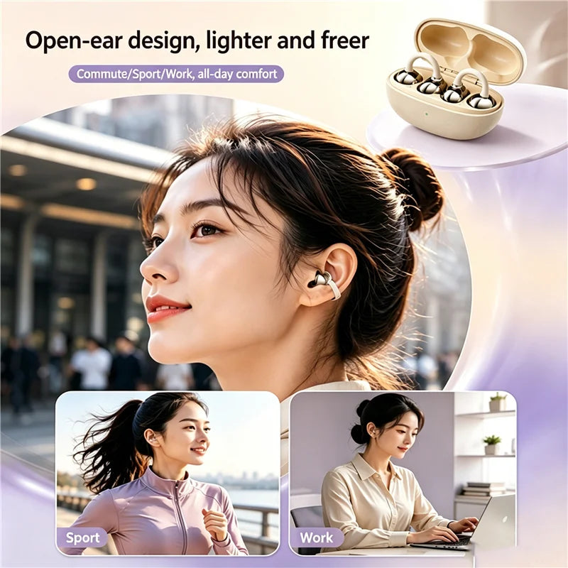 KEBIDUMEI Wireless Earphone Clip on Earbuds Open Ear Wireless Bluetooth 6.0 Headphone 30H Playtime For Fitness Waterproof IPX4