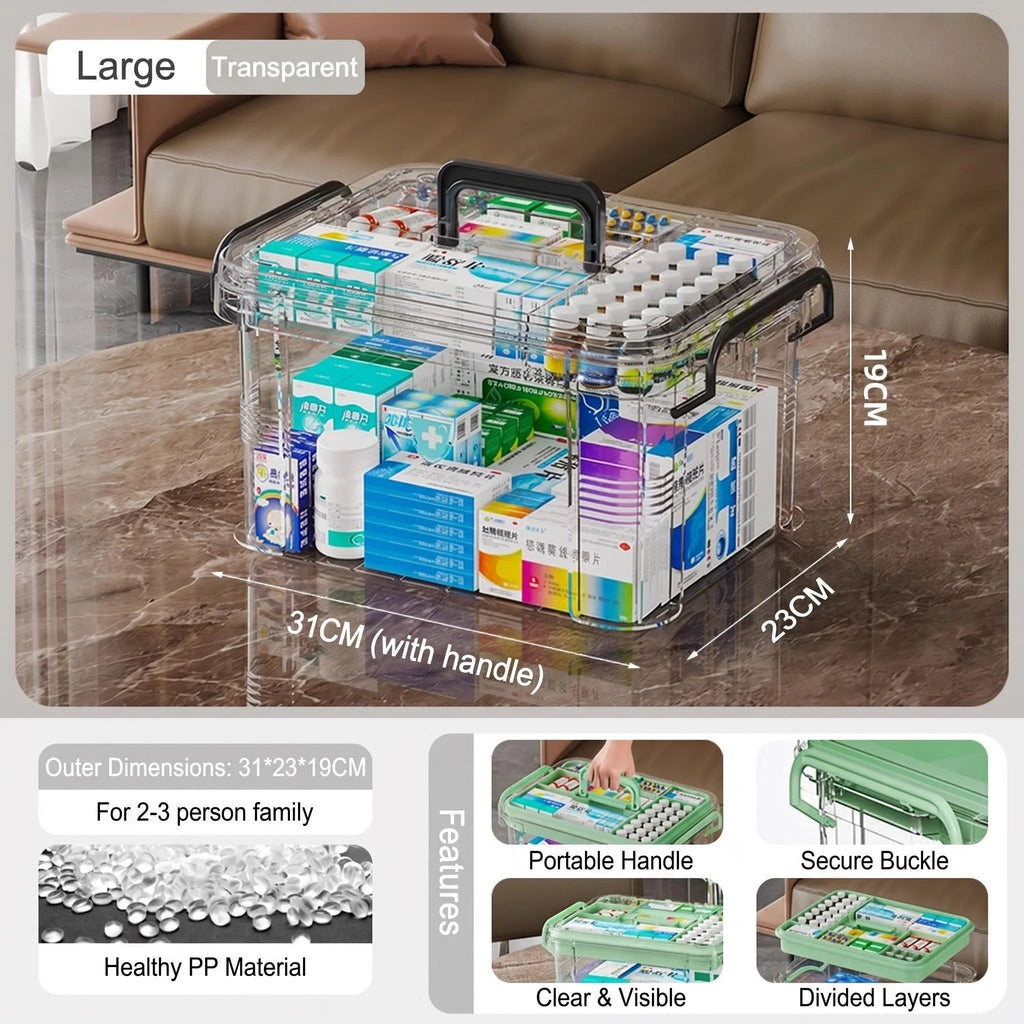 Transparent Double-Layer Medical Box Portable First Aid Medicine Box Home Handheld Large Capacity Child Medication Organizer