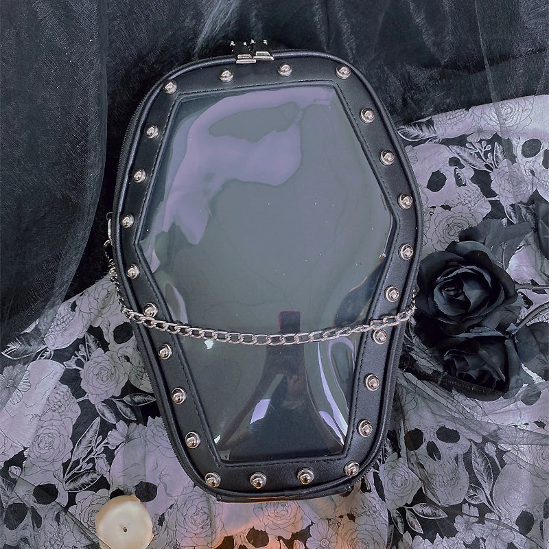 Gothic Punk Coffin Shape Ita Bag Women Clear Backpacks Dark Lolita Handbag and Shoulder Bag Girls Cosplay Designer 2 Insert