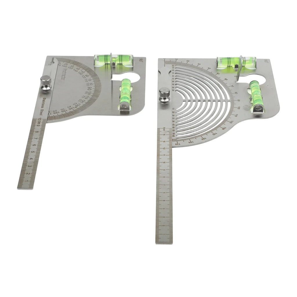 180 Degree Adjustable Stainless Steel Angle Ruler Measuring Tool with Level Protractor and Fixed Scale for Precision Tasks