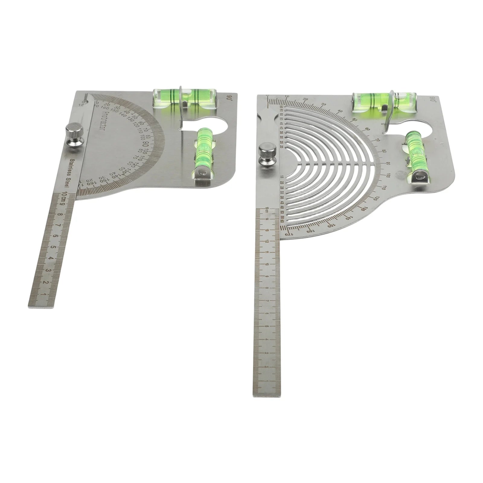 180 Degree Adjustable Stainless Steel Angle Ruler Measuring Tool with Level Protractor and Fixed Scale for Precision Tasks