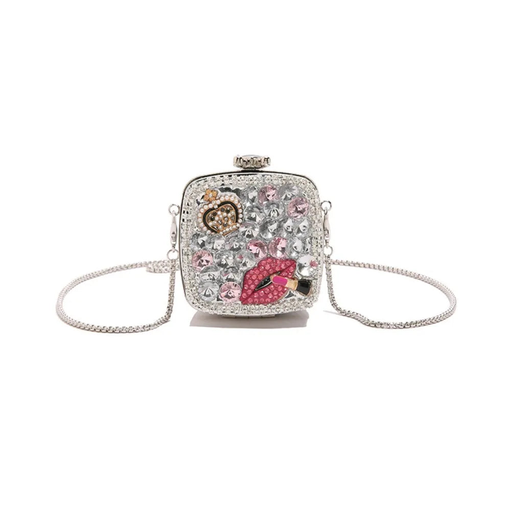 Handbag Gold/Silver Rhinestone Evening Bag Irregular Shape Elegant Banquet Chain Bag Small Wallet Shinny Mini Lipstick Bag Gift