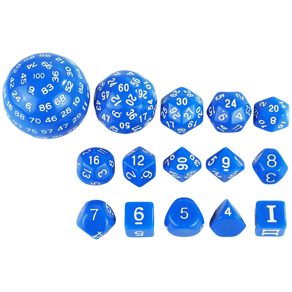 15 Pieces Acrylic Opaque Polyhedral Dice Set D3-D100 Game Dice with Velvet Dice Bag for DND Role Playing Table Games Party