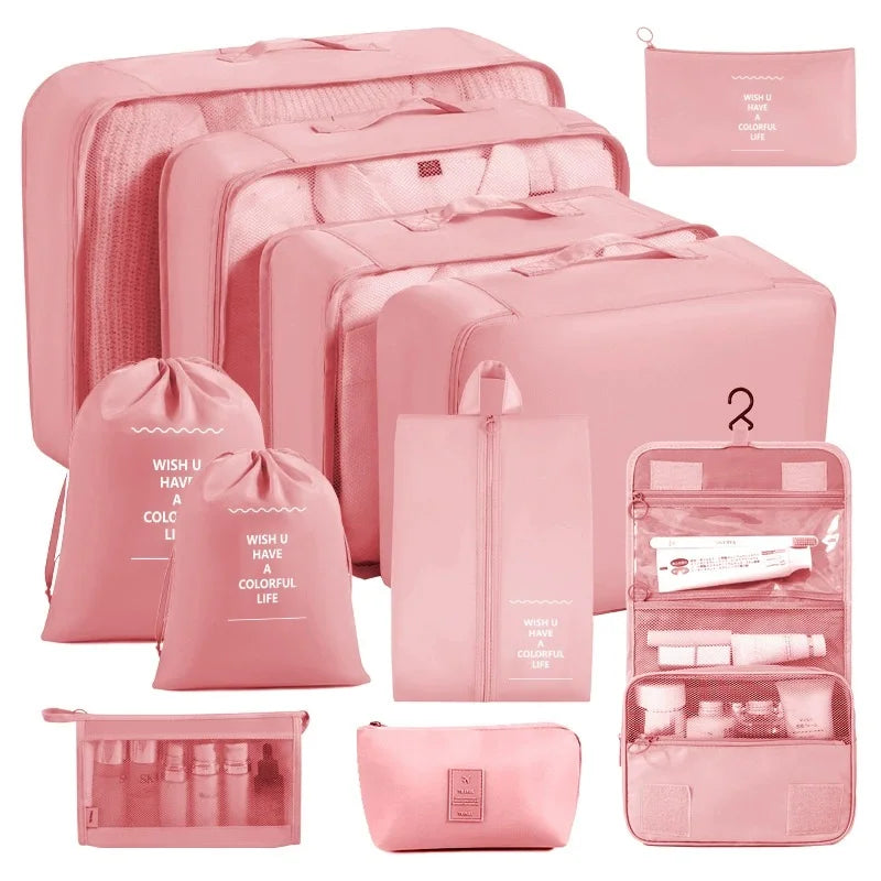 Travel Storage Bags Set 7/8/9/10-Piece Digital Toiletries Organizer Suitcase Packing Cubes for Clothes Shoes Clothes Tidy Pouch