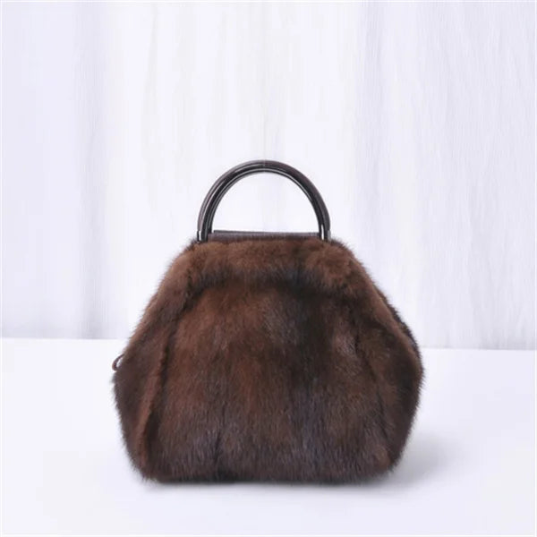 Women's Mink Fur Handbag 2026 New Fashion Designer Fluffy Fur Wrist Bag Large Capacity Soft Shopping Bag Girl Cute Handbag