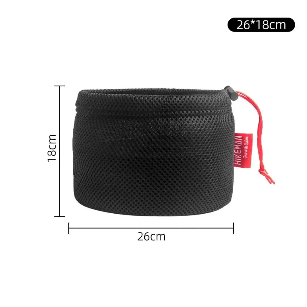 Portable Set Pot Storage Bag Ultra Light Mesh Fabric Tableware Bag Breathable Drawstring Buckle Bundle Mouth Handbag Outdoor