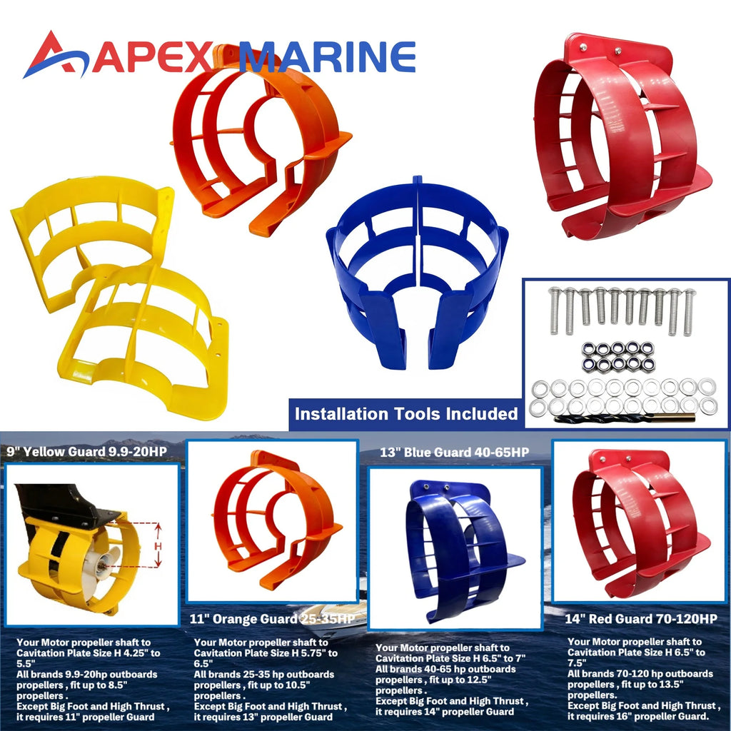 Outboard Propeller Safety Guard Propeller Protector for Most 9.9-120 HP Engine Shallow Water Fishing Boats Size 9 11 13 14 Inch