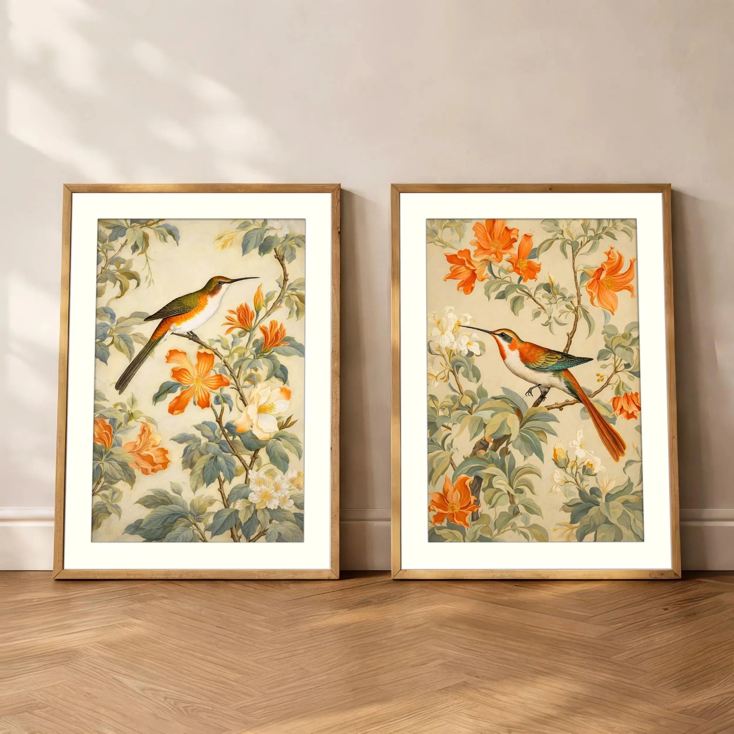 2pcs/set of Retro Hummingbird Animal Canvas Prints Minimalist Retro Bird Farmhouse Wall Art Posters for Living Room Home Decor