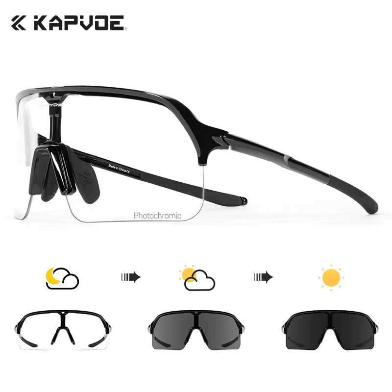 Kapvoe Photochromic Hiking Eyewear Sunglasses for Man Cycling Glasses Bicycle Cycling Women MTB Bike Outdoor Sport Goggles UV400