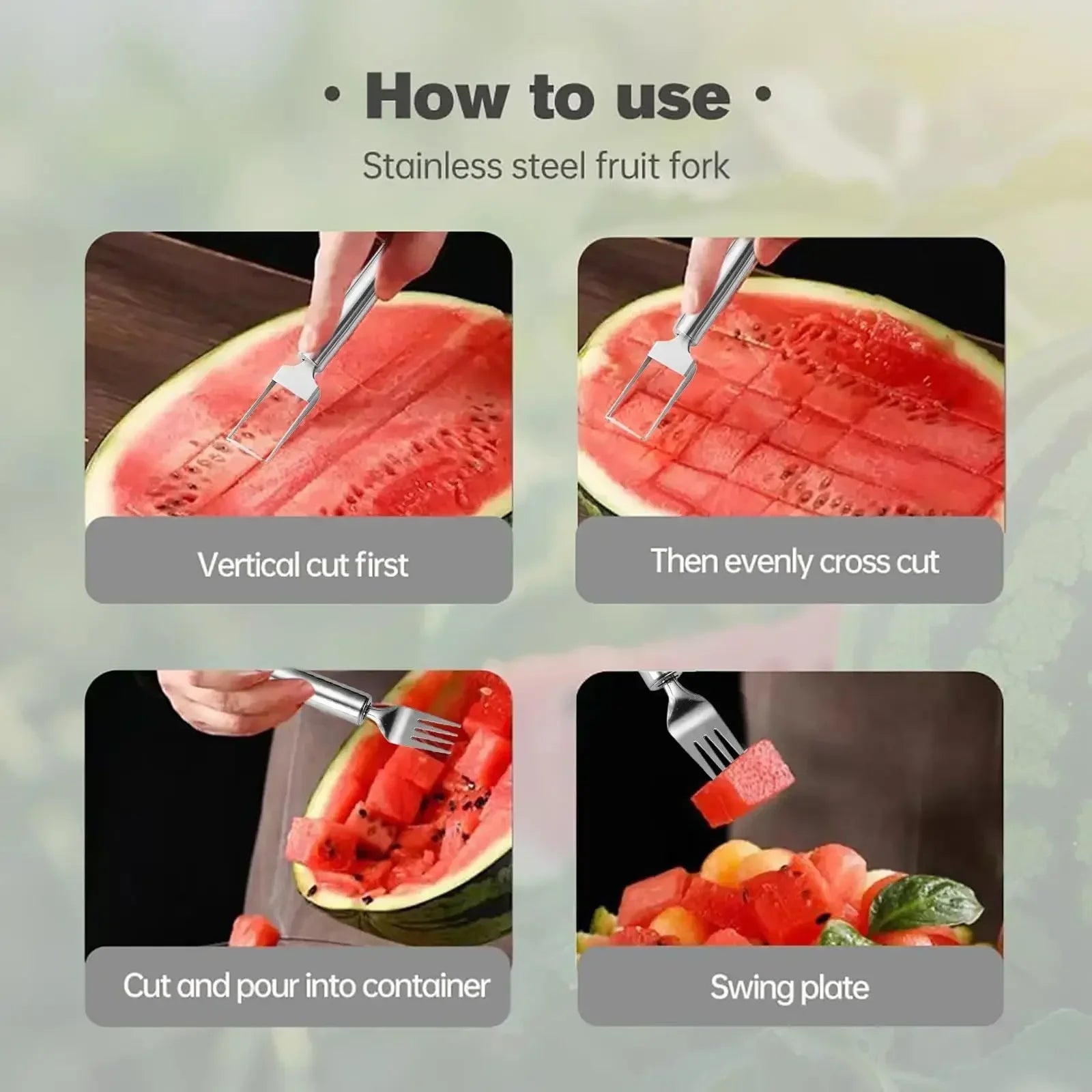 2-in-1 Stainless Steel Fruit Cutter,Dual Head Watermelon Fork Cutter Slicer Tool for Home Kitchen Gadget Melon Cube Cutter