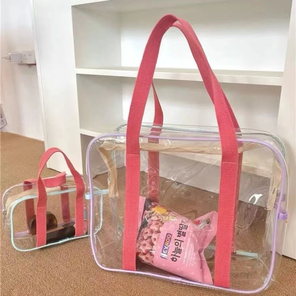 Large Capacity PVC Transparent Jelly Handbags Washing Bag Summer Outdoor Beach Tote Waterproof Swimming Storage Bag