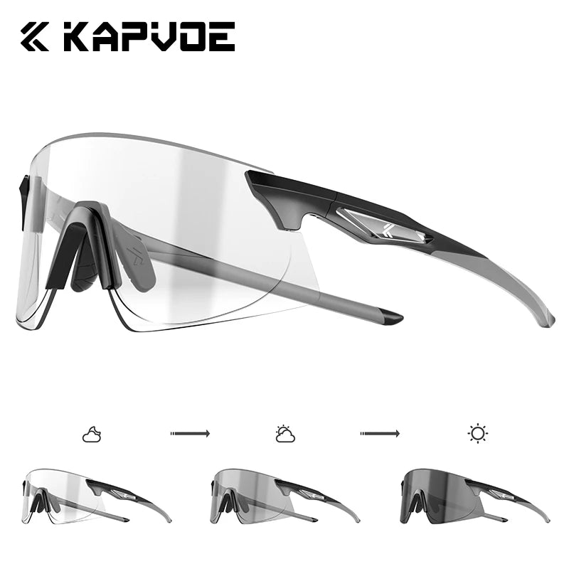 Kapvoe Photochromic Cycling Glasses Running Sunglasses MTB Riding Skating UV400 Fishing Goggles Man Woman Bike Hiking Eyewear