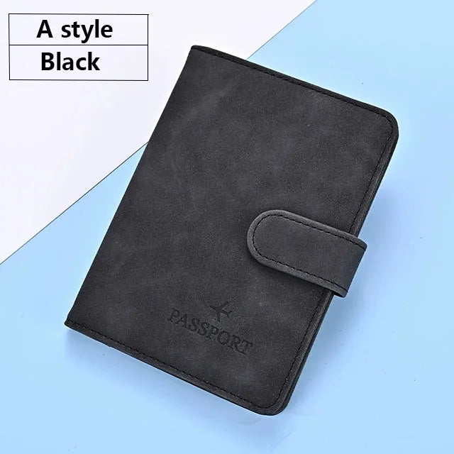 Soft PU Leather Multi Slot Passport Cover with Airplane Logo Snap Closure SIM Card Holder Travel ID Document Ticket Wallet