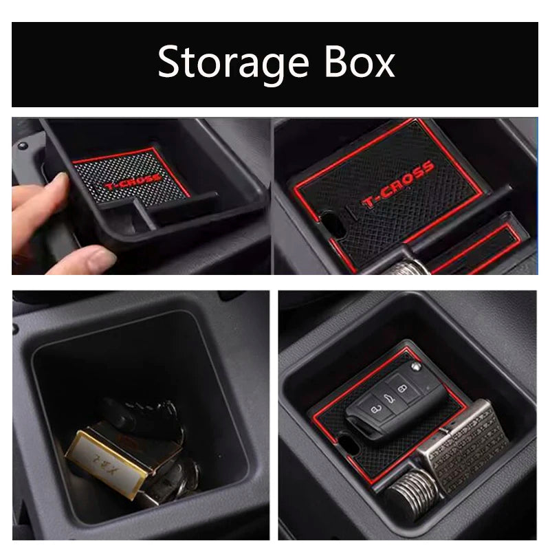 For Volkswagen VW T-Cross 2018~2025 Car Center Console Armrest Storage Box Multipurpose Pocket Sundries Tidying Tray Accessories