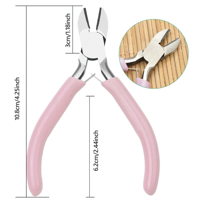 Cute Pink Color Handle Anti-slip Splicing and Fixing Jewelry Pliers Tools & Equipment Kit for DIY Jewelery Making Needlework