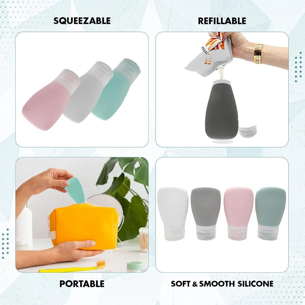 38/60/100ml Portable Refillable Travel Essential Silicone Toiletries Bottle for Shampoo Moisturizer Shower Gel Lotion Face Wash