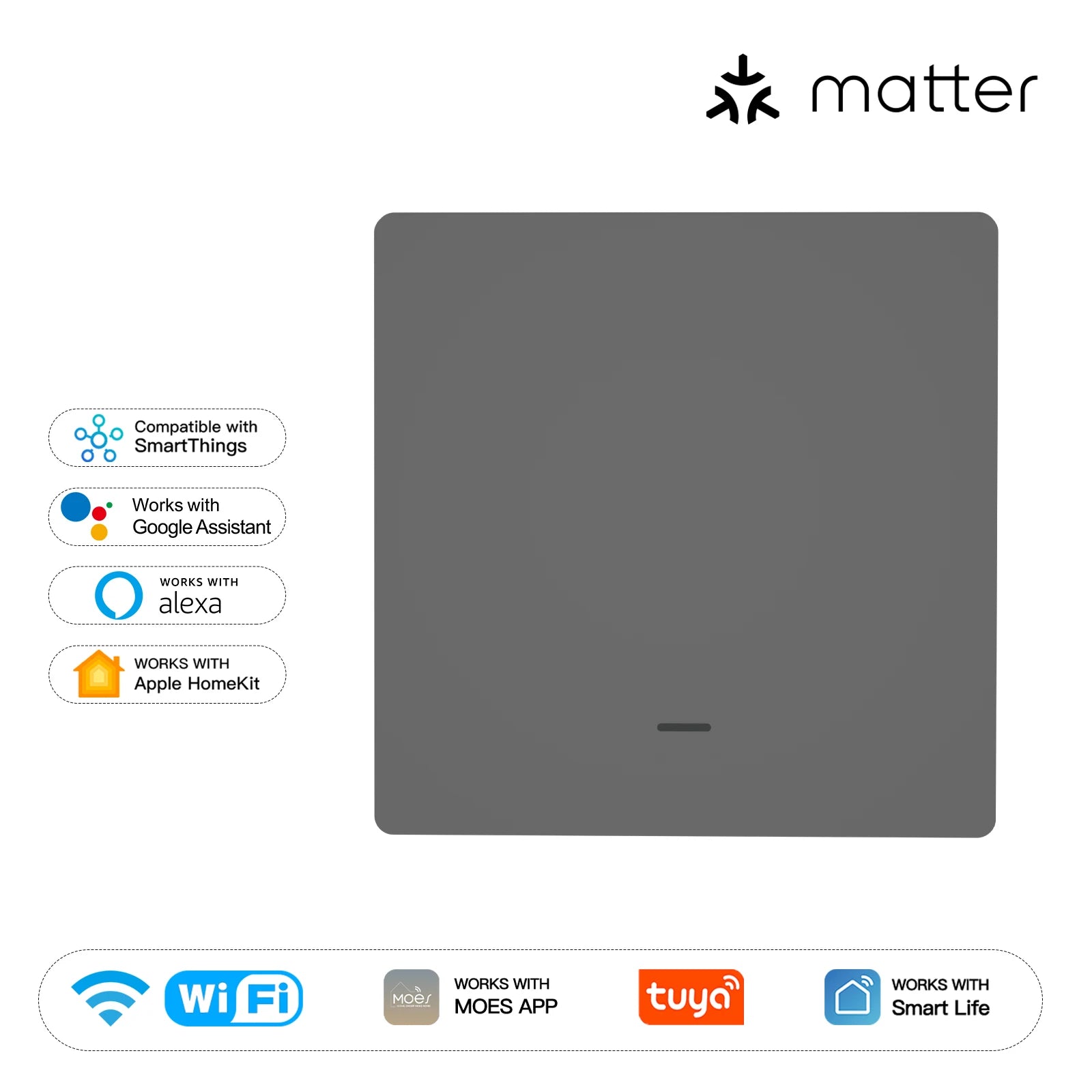 MOES Matter Tuya WiFi Smart Light Button Switch EU Verison Remote Control Work With Alexa Google Home Apple Homekit Smartthings