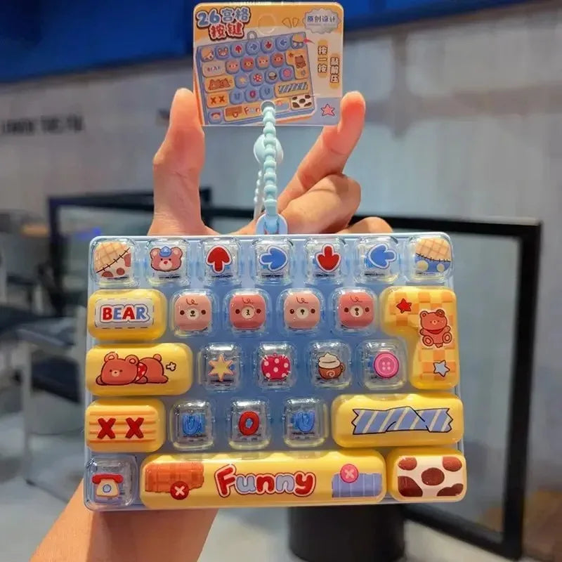 In Stock 26Grid //Keycap Clicker Anti Stress Fidget Keyboard Keychain Decompression Button Cartoon Party Favor Gift 26구 키캡 키링