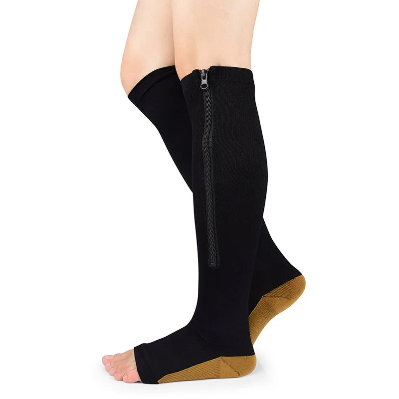 Zipper Compression Socks for Women & Men, Sturdy Zippered Stocking to Improves Blood Circulation, Relieves Pain & Swelling 1Pair