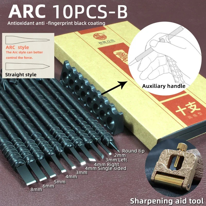 3/8/10 Pcs Tungsten Steel Stone Engraving Kit Professional Chisel Wood Seal stone Carving Cutting Blade Hand Tool Set