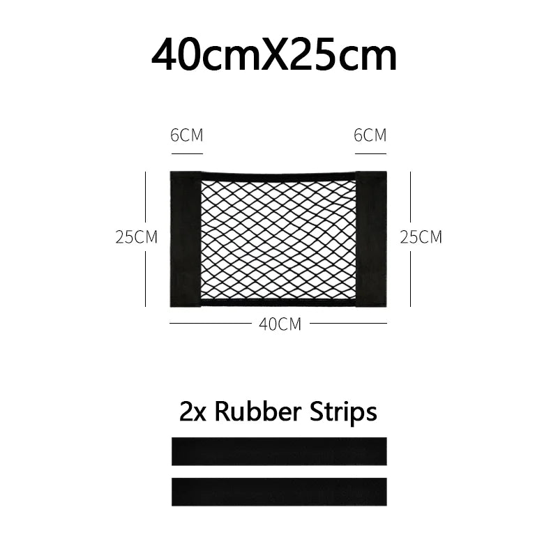 Car Trunk Net Car Double Storage Network Bag Auto Seat Back Fixed Mesh Pocket Universal Car Elastic Velcro Straps Net Organizer