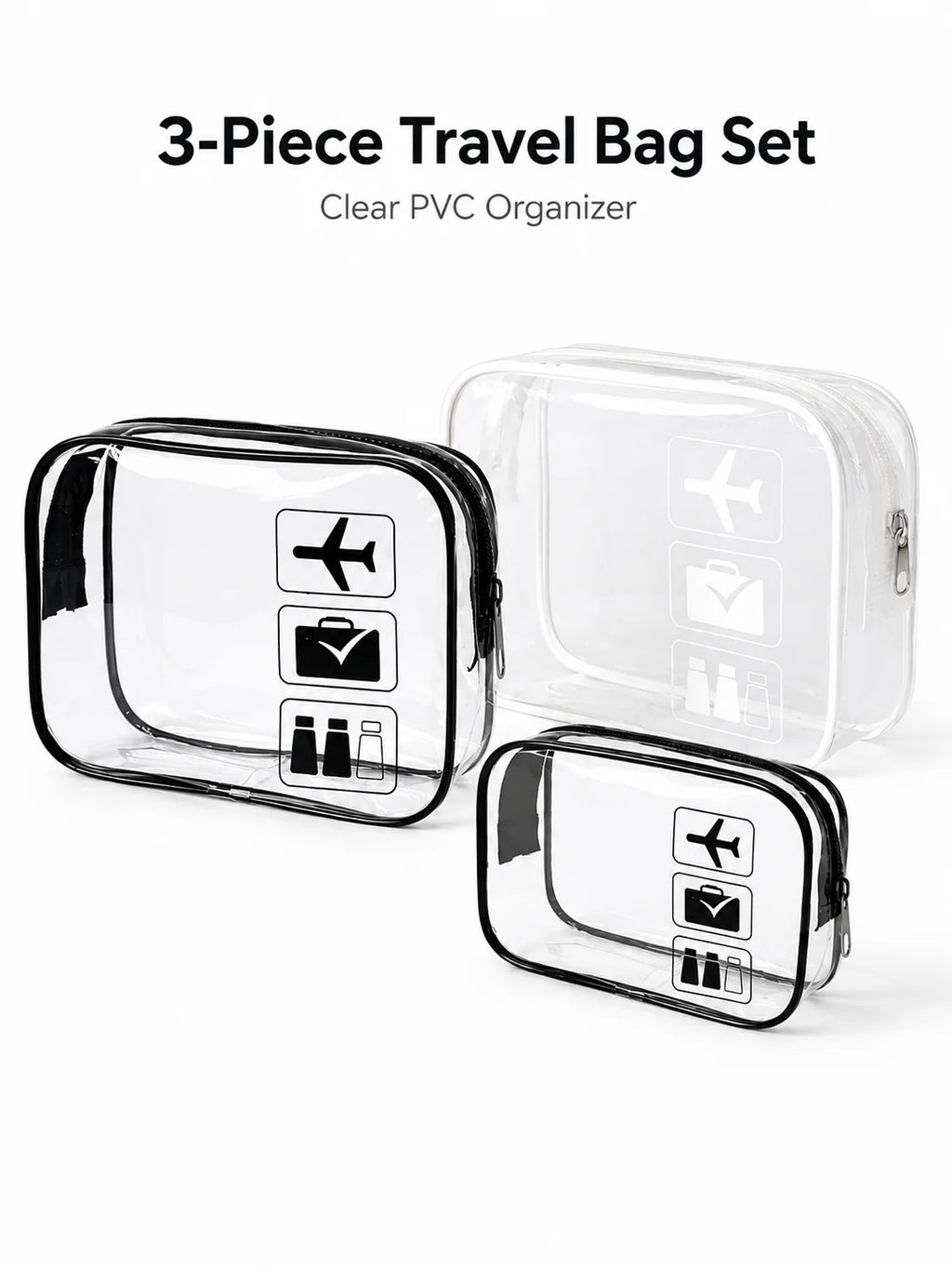 Clear TSA Travel Toiletry Bag Set, Waterproof PVC Cosmetic Organizer Pouch for Women Airport Vanity Storage