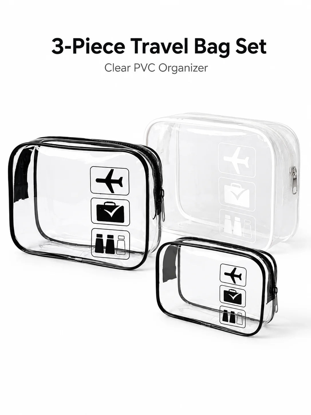 Clear TSA Travel Toiletry Bag Set, Waterproof PVC Cosmetic Organizer Pouch for Women Airport Vanity Storage
